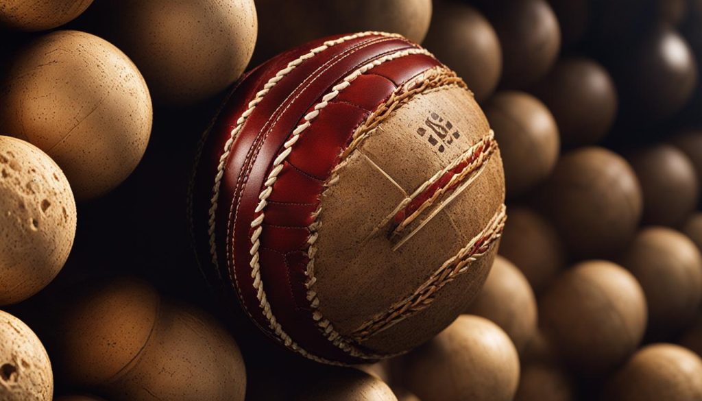 Cricket ball cross-section showing cork core and leather exterior